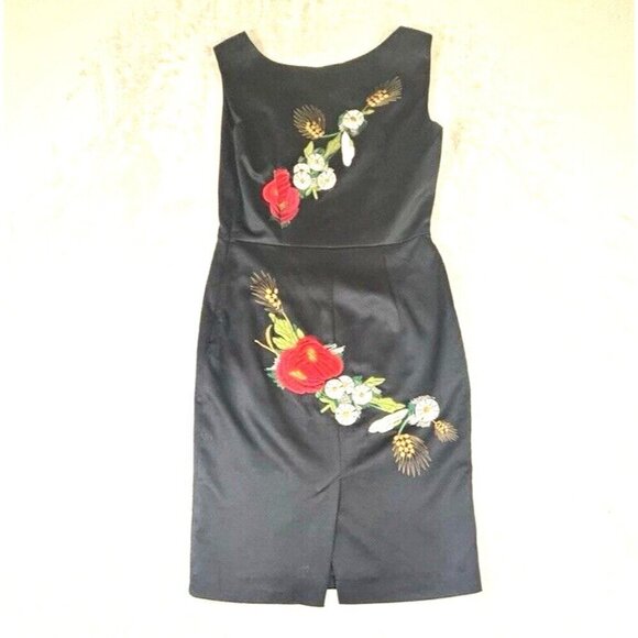 Medi-Dress by Friday Dark Blue Embroidered Flower Modern Sleeveless Women's 10 - Picture 2 of 8